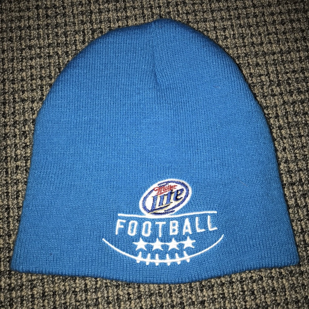 Vintage Miller Lite Football Beanie Hat Blue NFL Team Apparel Knit Cap OS